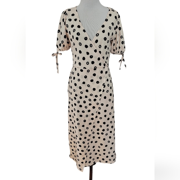 River Island CREAM ASYMMETRIC WRAP MIDI SPOT PRINT DRESS - Picture 6 of 7